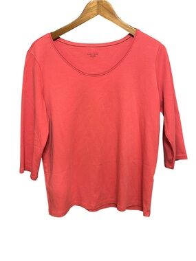 Eileen Fisher Scoop Neck Top Large Organic Cotton Minimialist Oversized 3/4 Slv